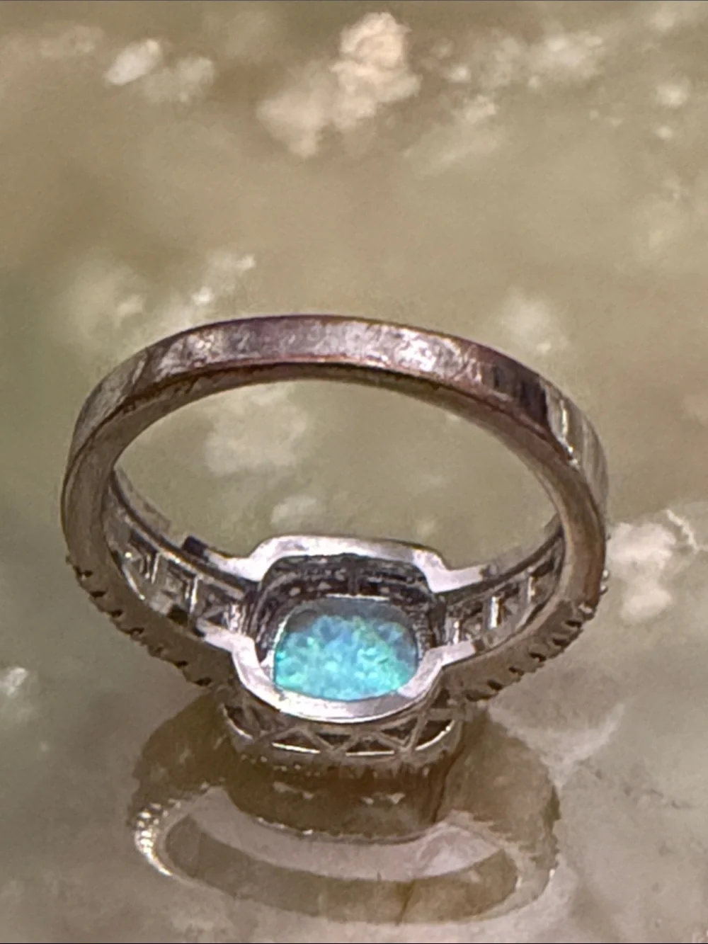 Opalescent Halo Cushion Ring in Silver-tone Setting - Ring Size 7 US